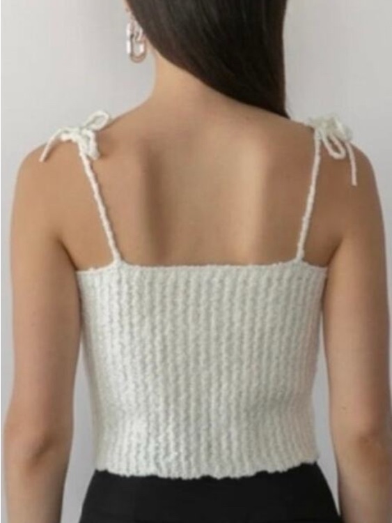 Trois Izzy Tie Shoulder Knit Crop Top Ivory Size 1 Small — image 3 of 7